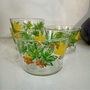 Vintage Federal Glass ‘Salem Maple Leaf’ Glass Dessert Bowls Cups Set of Four
